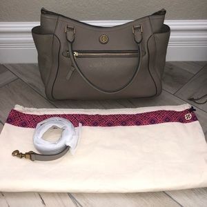 Taupe Tory Burch handbag